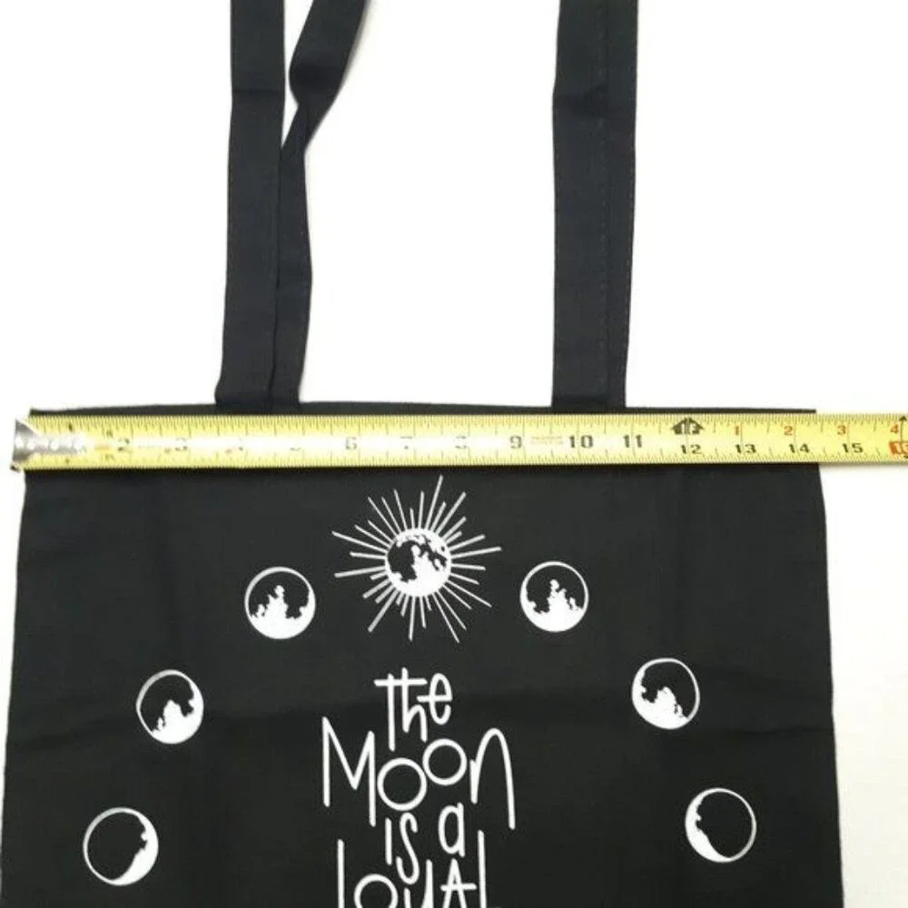 OwlCrate Moon Phases Tote Bag Womens Black Celestial Minimalist Cotton Shopper